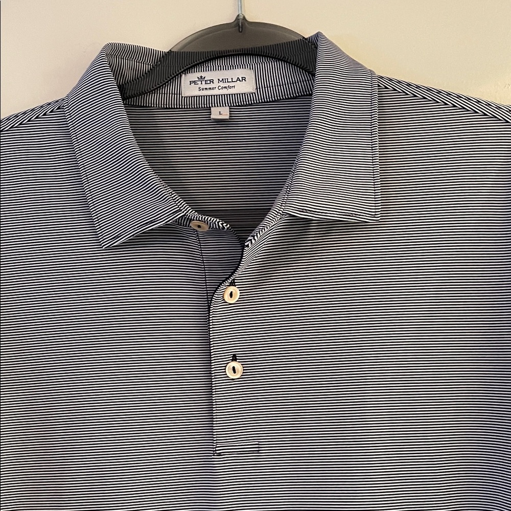 Peter Millar Men's Polo Shirt - Navyand White Stripes